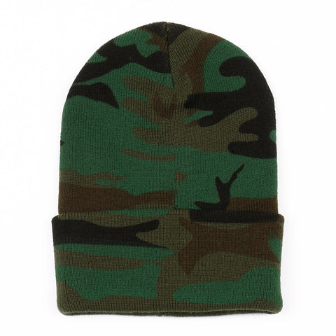 Long Cuffed Knit Green Camouflage Beanie