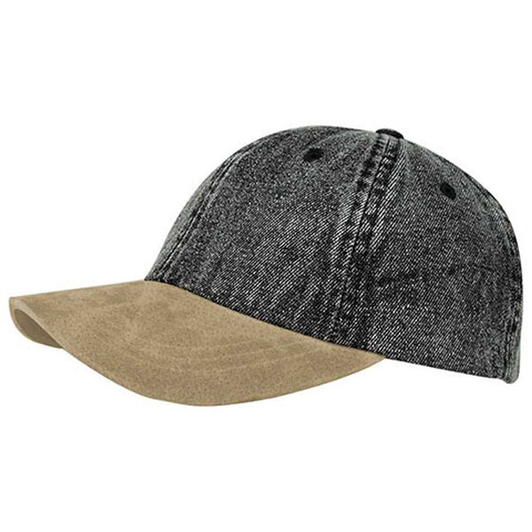 Washed Denim Cap with Suede Bill