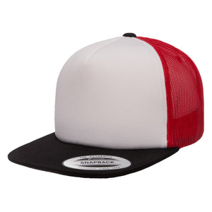 Flexfit Yupoong Classic White Foam Trucker Hat w/ Adjustable Snap