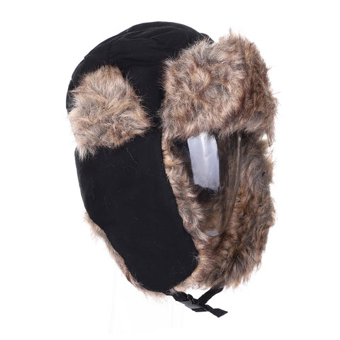 Winter Unisex Knit Trooper Hat w/ Faux Fur Trim