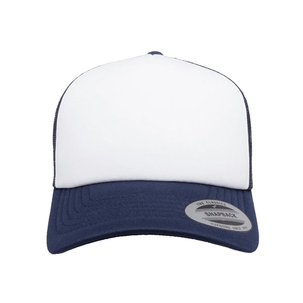 Flexfit Yupoong Classics® Curved White Front Foam Trucker Cap w/ Adjustable Snap