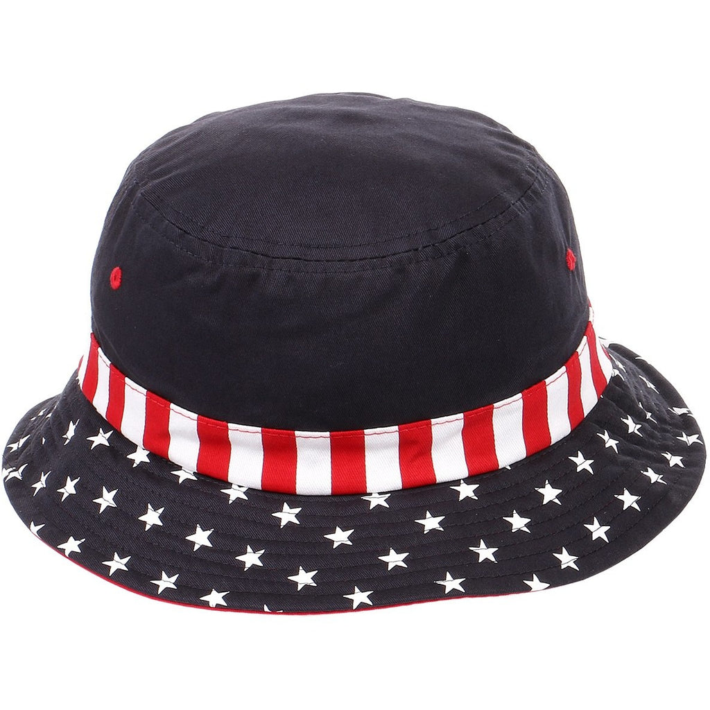 Empire Cove Washed USA Flag Cotton Bucket Hats Patriotic Hats Fisherman Cap  Black