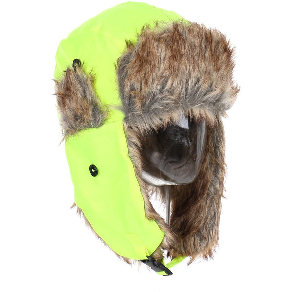 Winter Unisex Knit Neon Trooper Hat w/ Faux Fur Trim