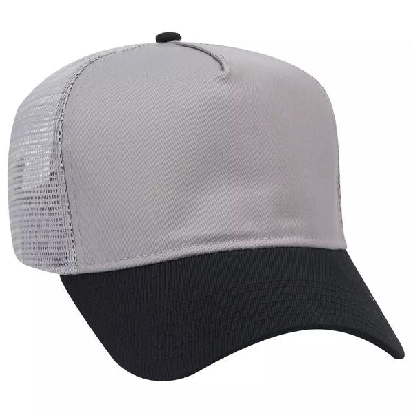 Cotton Blend Twill Five Panel Mid Profile Style Mesh Back Trucker Hat