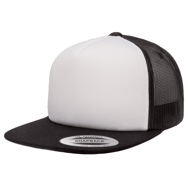 Flexfit Yupoong Classic White Foam Trucker Hat w/ Adjustable Snap